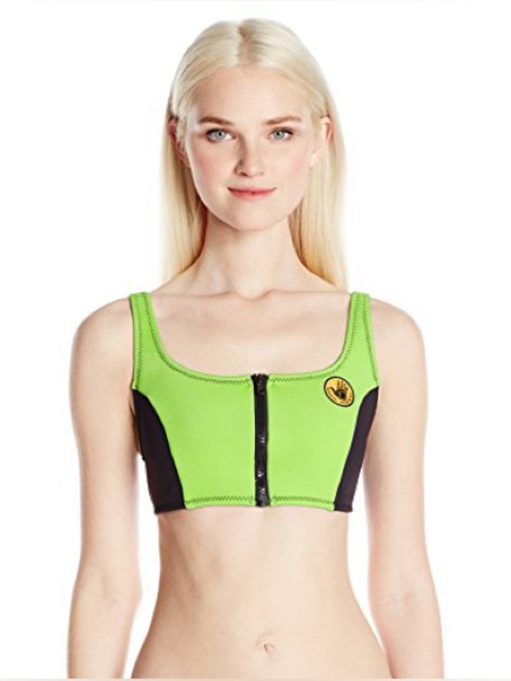 Body Glove Neon Green Retro Neoprene Bikini Top With Zipper Size Large Women’s
